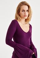 Bayan Mor Uzun Kollu V Yaka Tişört