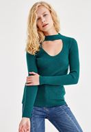 Bayan Yeşil Choker Detaylı Triko