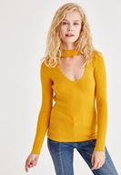 Bayan Sarı Choker Detaylı Triko