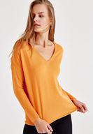 Bayan Turuncu Uzun Kollu Yanları Detaylı Triko