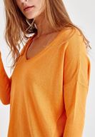 Bayan Turuncu Uzun Kollu Yanları Detaylı Triko