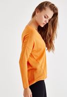 Bayan Turuncu Uzun Kollu Yanları Detaylı Triko