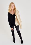 Bayan Siyah Uzun Kollu Yanları Detaylı Triko