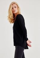 Bayan Siyah Uzun Kollu Yanları Detaylı Triko