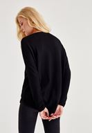 Bayan Siyah Uzun Kollu Yanları Detaylı Triko