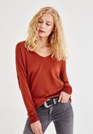 Bayan Kahverengi Uzun Kollu Yanları Detaylı Triko