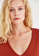 Bayan Kahverengi Uzun Kollu Yanları Detaylı Triko