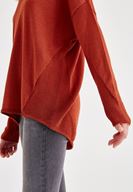 Bayan Kahverengi Uzun Kollu Yanları Detaylı Triko