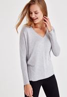 Bayan Gri Uzun Kollu Yanları Detaylı Triko