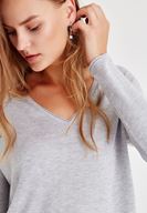 Bayan Gri Uzun Kollu Yanları Detaylı Triko