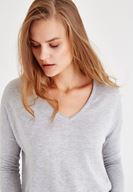 Bayan Gri Uzun Kollu Yanları Detaylı Triko