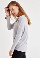 Bayan Gri Uzun Kollu Yanları Detaylı Triko