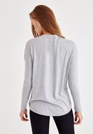 Bayan Gri Uzun Kollu Yanları Detaylı Triko