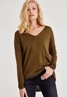 Bayan Yeşil Uzun Kollu Yanları Detaylı Triko