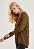 Bayan Yeşil Uzun Kollu Yanları Detaylı Triko