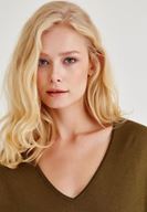 Bayan Yeşil Uzun Kollu Yanları Detaylı Triko