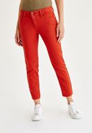 Bayan Kırmızı Düşük Bel Boru Paça Pantolon