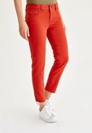 Bayan Kırmızı Düşük Bel Boru Paça Pantolon