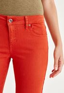 Bayan Kırmızı Düşük Bel Boru Paça Pantolon