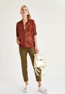 Bayan Yeşil Düşük Bel Boru Paça Pantolon