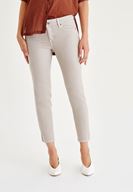 Bayan Krem Düşük Bel Boru Paça Pantolon