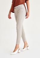 Bayan Krem Düşük Bel Boru Paça Pantolon