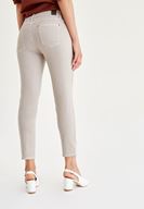 Bayan Krem Düşük Bel Boru Paça Pantolon