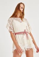 Bayan Kırmızı Etnik Desenli Kemer