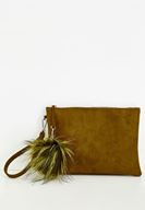 Bayan Yeşil Ponpon Detaylı Fermuarlı Portföy Çanta