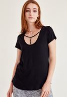 Bayan Siyah Biye Detaylı Basic Tişört