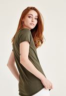 Bayan Yeşil Biye Detaylı Basic Tişört