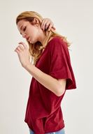 Bayan Bordo Uzun Basic Tişört