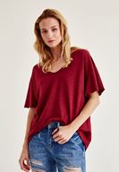 Bayan Bordo Uzun Basic Tişört