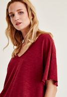 Bayan Bordo Uzun Basic Tişört