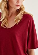 Bayan Bordo Uzun Basic Tişört