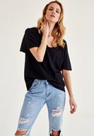 Bayan Siyah Uzun Basic Tişört