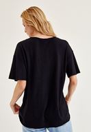 Bayan Siyah Uzun Basic Tişört