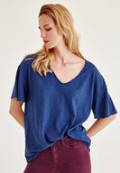 Bayan Mavi Uzun Basic Tişört