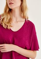 Bayan Bordo Uzun Basic Tişört