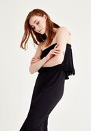 Bayan Siyah Straplez Uzun Elbise