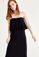 Bayan Siyah Straplez Uzun Elbise