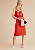 Bayan Kırmızı Straplez Uzun Elbise