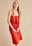 Bayan Kırmızı Straplez Uzun Elbise