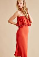 Bayan Kırmızı Straplez Uzun Elbise