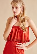 Bayan Kırmızı Straplez Uzun Elbise