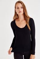 Bayan Siyah U Yaka Triko Kazak