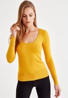 Bayan Sarı U Yaka Triko Kazak