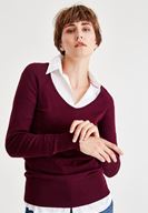 Bayan Bordo V Yaka Uzun Kollu Triko