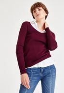 Bayan Bordo V Yaka Uzun Kollu Triko