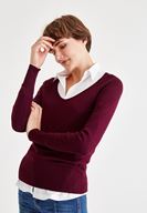 Bayan Bordo V Yaka Uzun Kollu Triko